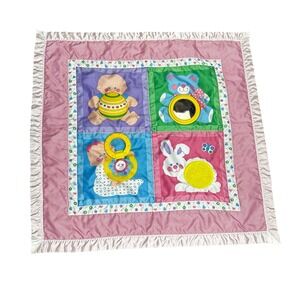 Vintage 1983 Fisher Price Baby Blanket Tummy Time Activity Mat 27x28" Satin Trim